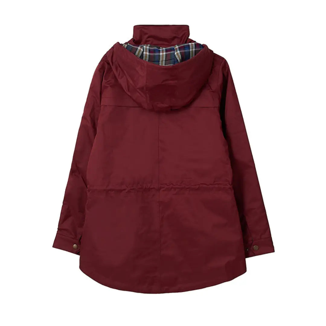 Burgundy Lighthouse Kendal Raincoat with cool plaid lining at the collar