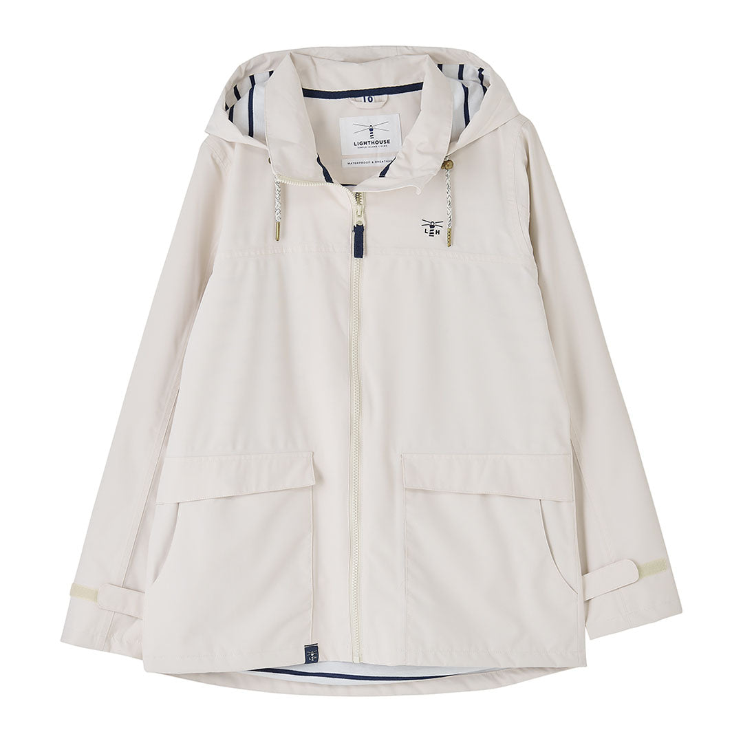 Beige hooded rain jacket from Lighthouse Ladies Beachcomber II Coat collection