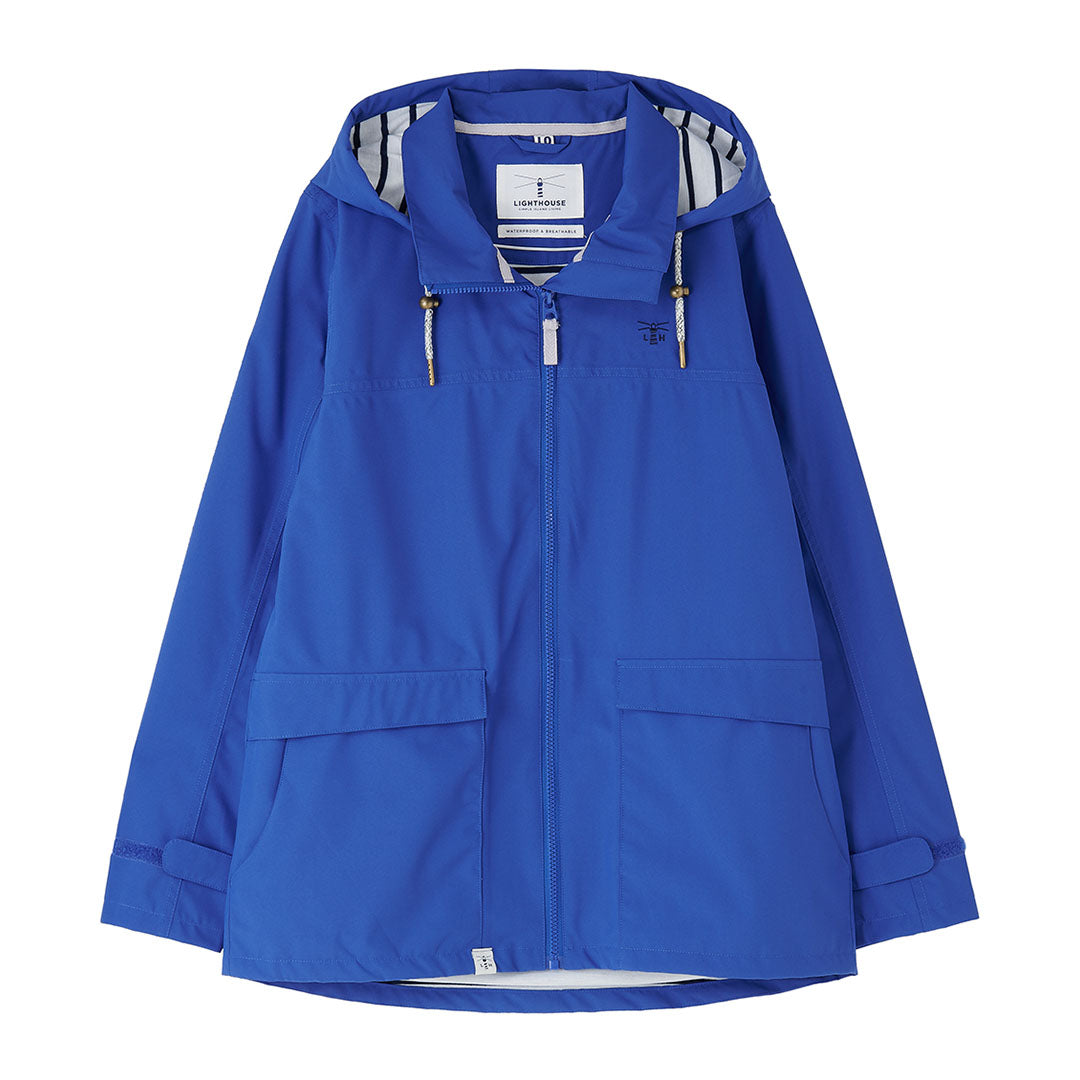 Blue hooded raincoat from Lighthouse Ladies Beachcomber II Coat for stylish weather protection