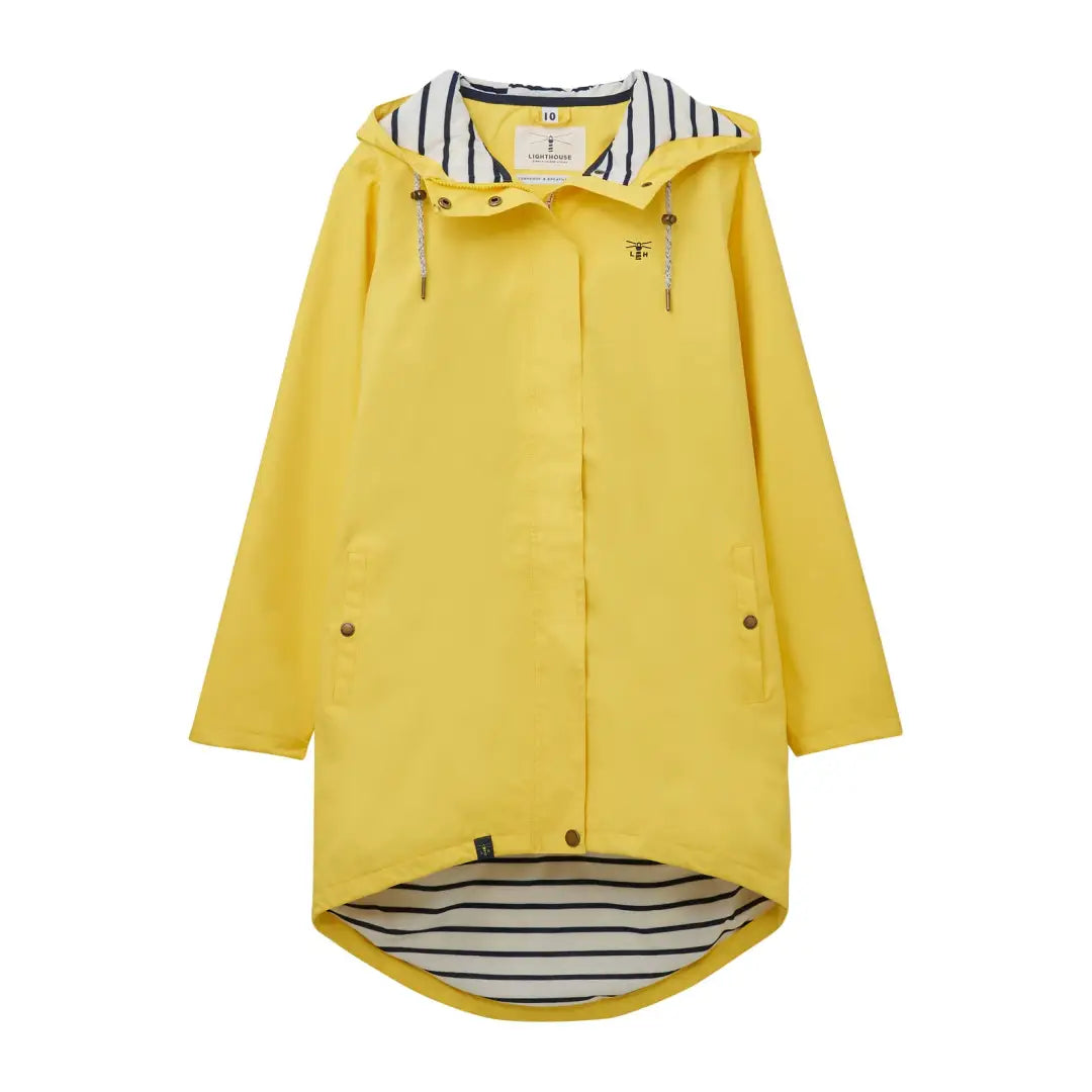 Yellow hooded raincoat with soft jersey lining, perfect longer line companion for beach outings