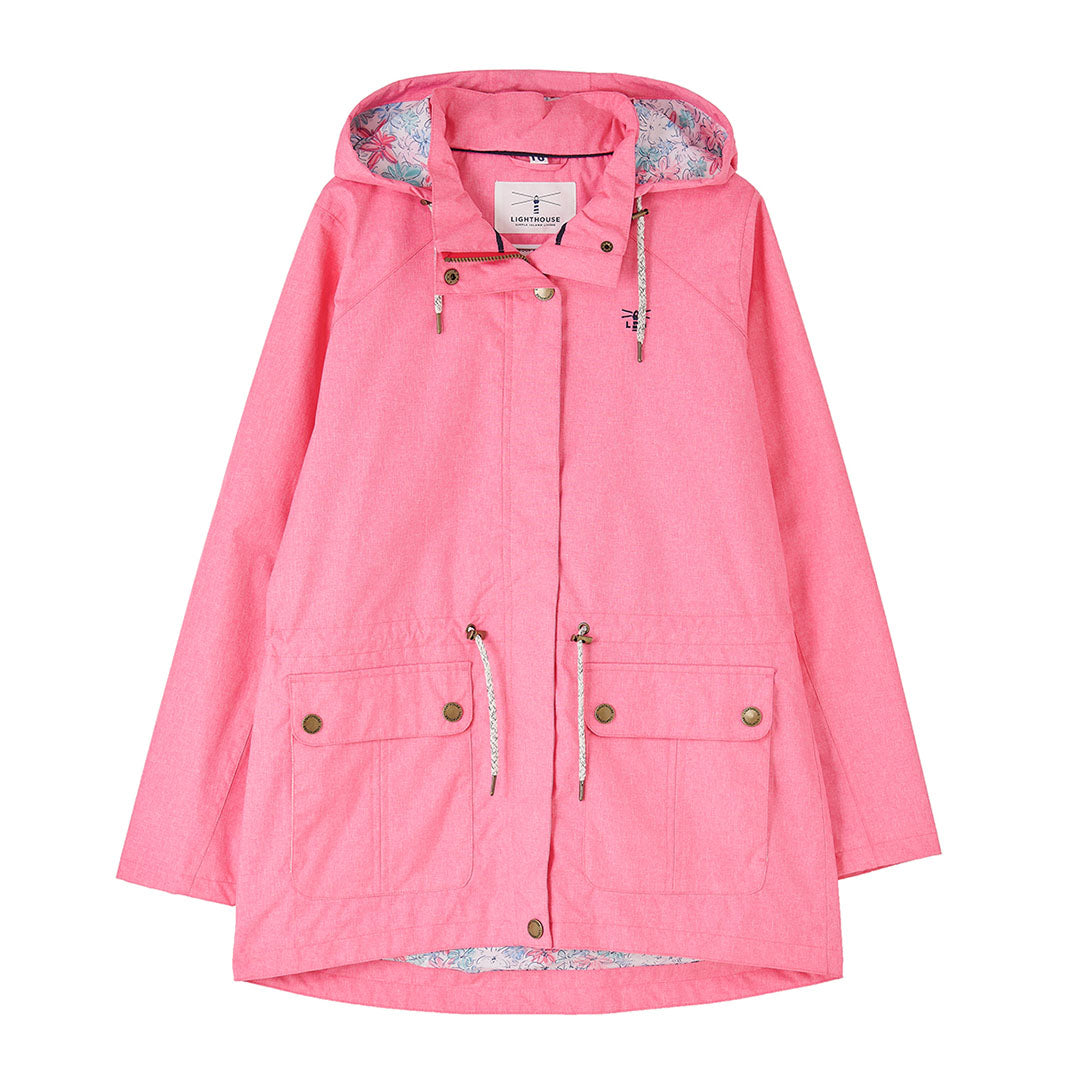 Pink hooded raincoat from Lighthouse, perfect for country clothing and outdoor adventures