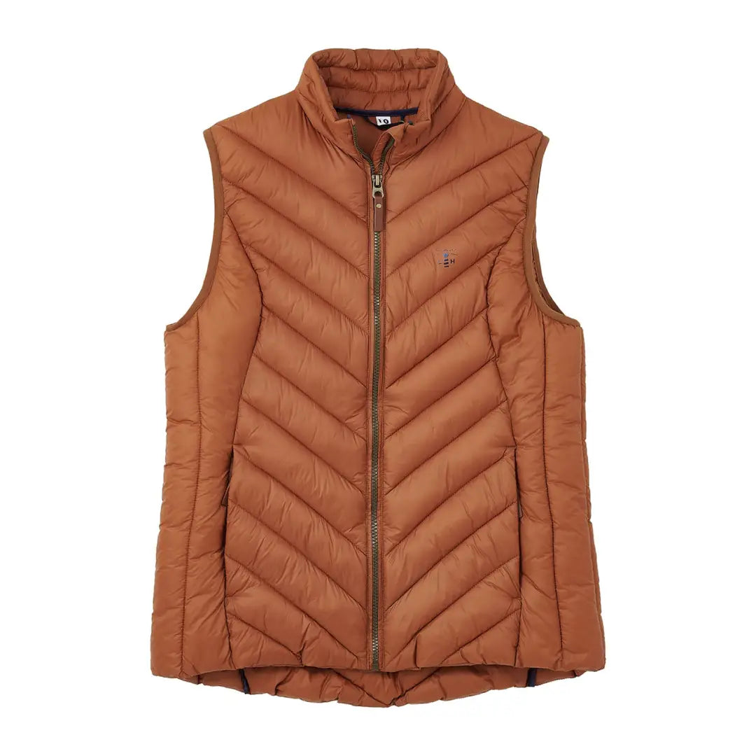 Rust-colored quilted puffer vest with full zipper, perfect for your Lighthouse Laurel Gilet