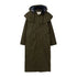 Long olive green Lighthouse Outback full length ladies waterproof coat with detachable cape