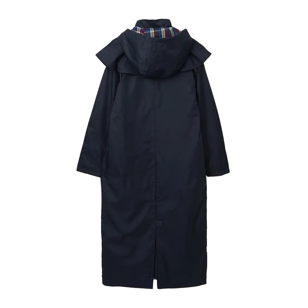 Long black overcoat with plaid collar on Lighthouse Outback Full Length Ladies Waterproof Raincoat