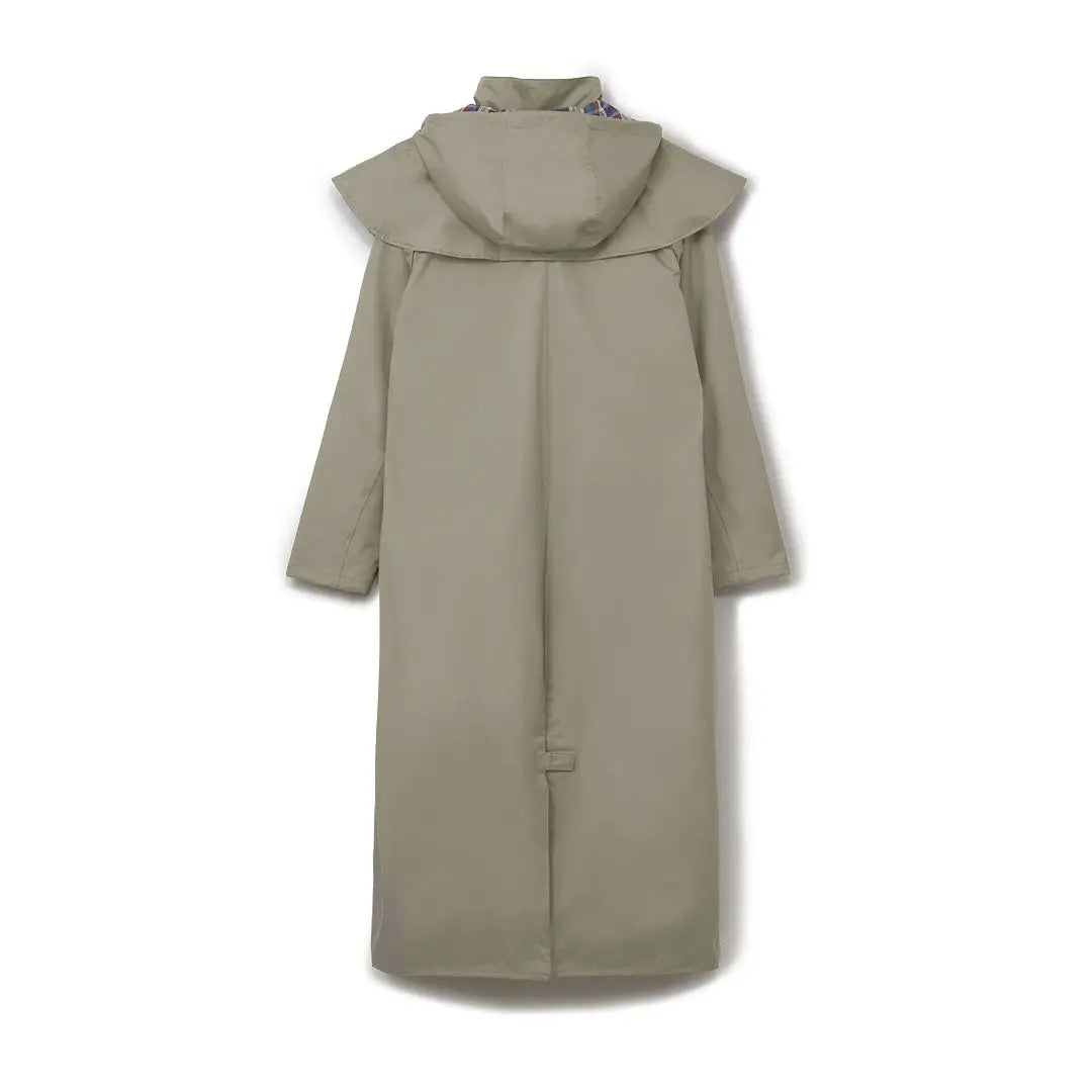 Long beige Lighthouse Outback ladies waterproof raincoat with hood and wide collar