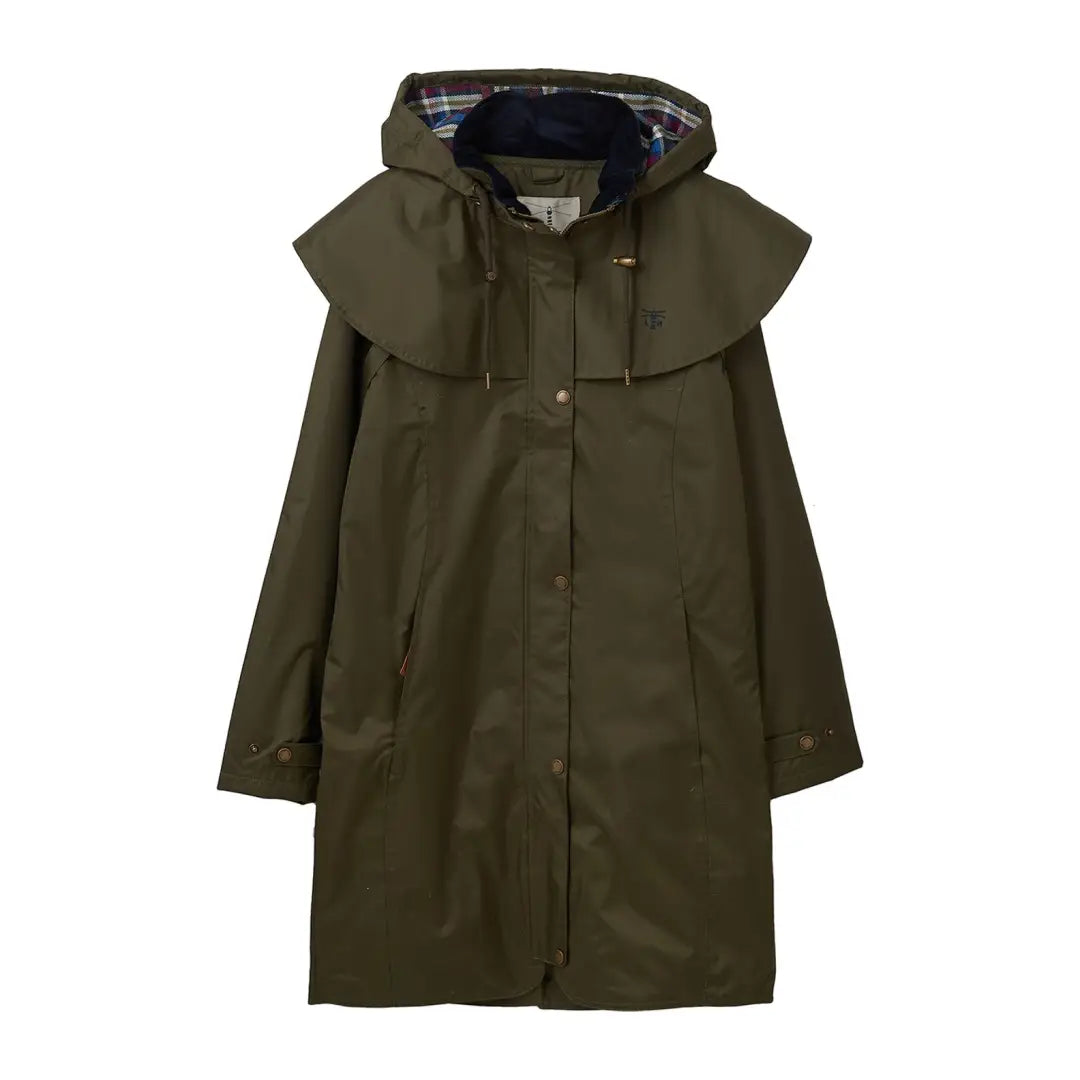 Olive green Lighthouse Outrider ladies waterproof raincoat with cape collar and pockets