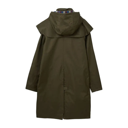 Dark olive green Lighthouse Outrider ladies waterproof raincoat with hood and long sleeves