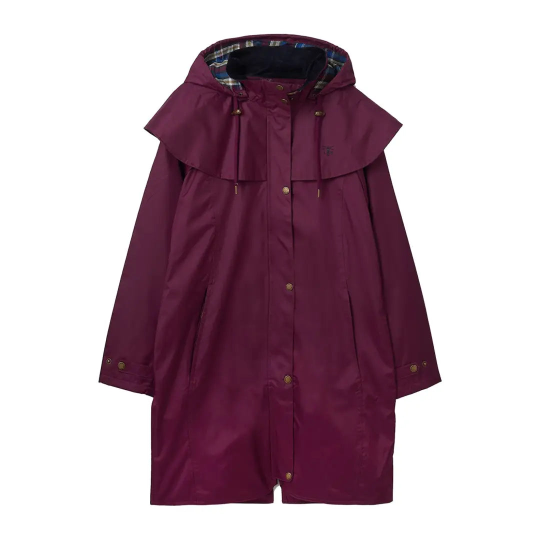 Burgundy Lighthouse Outrider 3/4 length ladies waterproof raincoat with cape collar