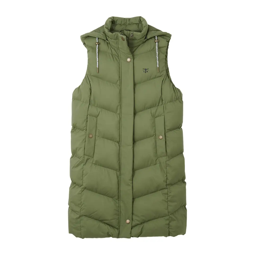 Olive green quilted puffer vest gilet features perfect for a winter city break