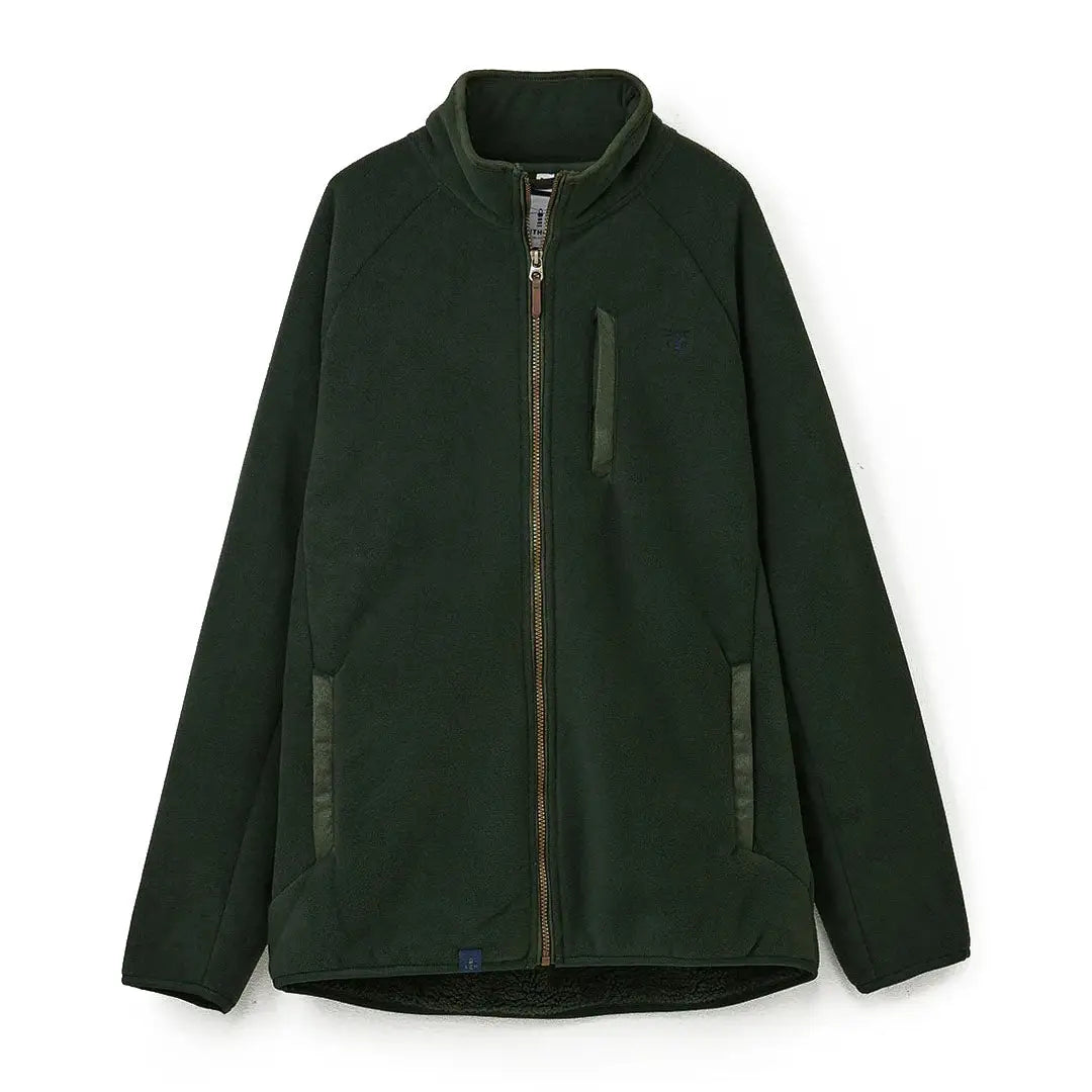 Dark green fleece jacket with zipper and pocket, perfect for weather protection and style