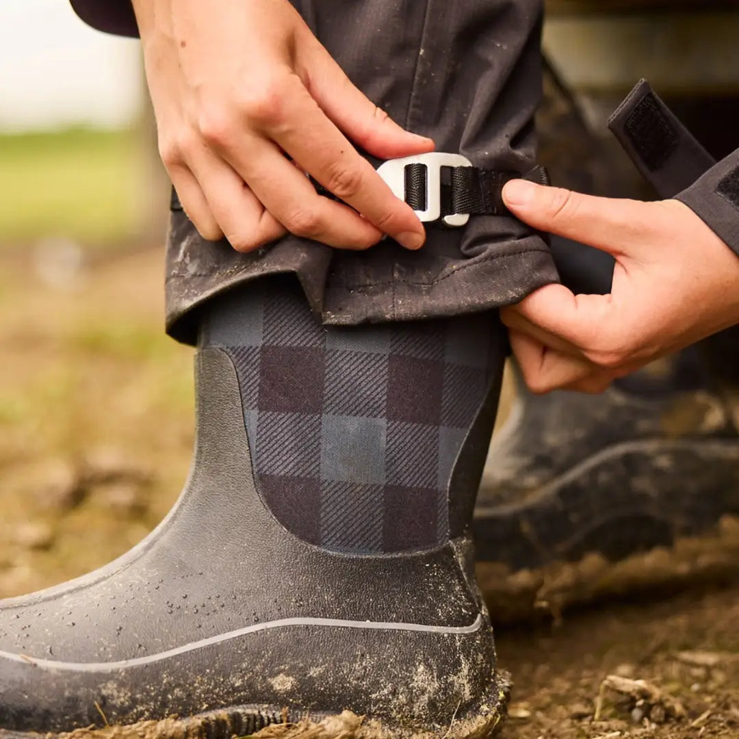 Rubber rain boot with plaid cuff, perfect for Line 7 bib overtrousers in country clothing