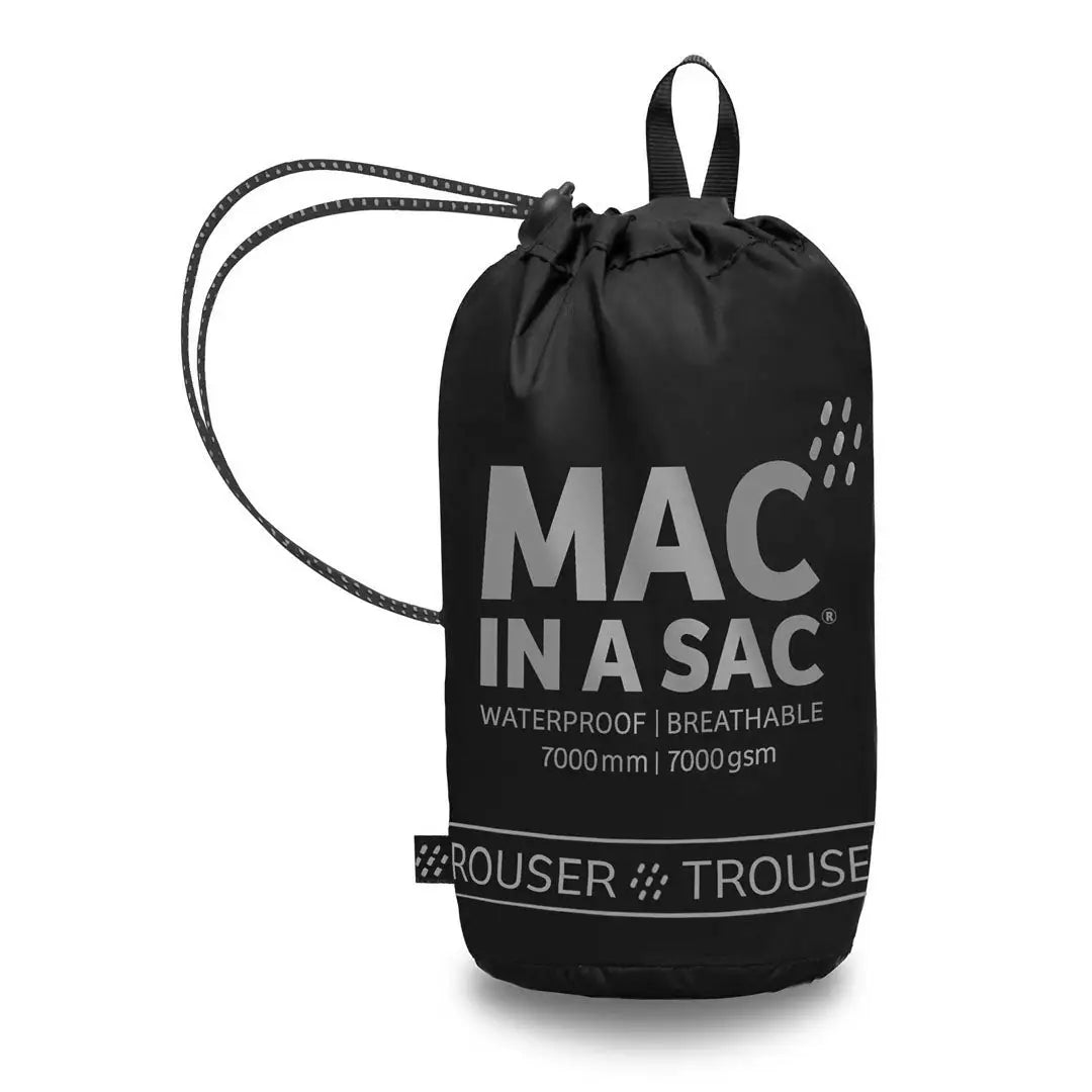 Black MAC IN A SAC drawstring bag with highly waterproof and breathable overtrousers