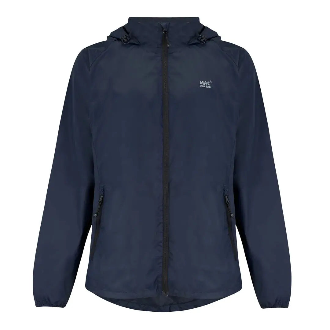 Navy blue Mac in a Sac Origin 2 Waterproof Jacket with fully taped seams and zipper