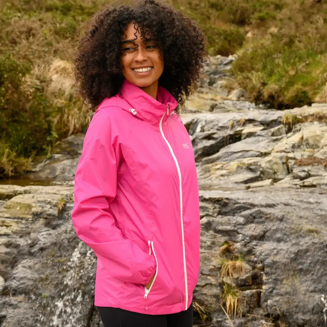 Bright pink rain jacket on sale