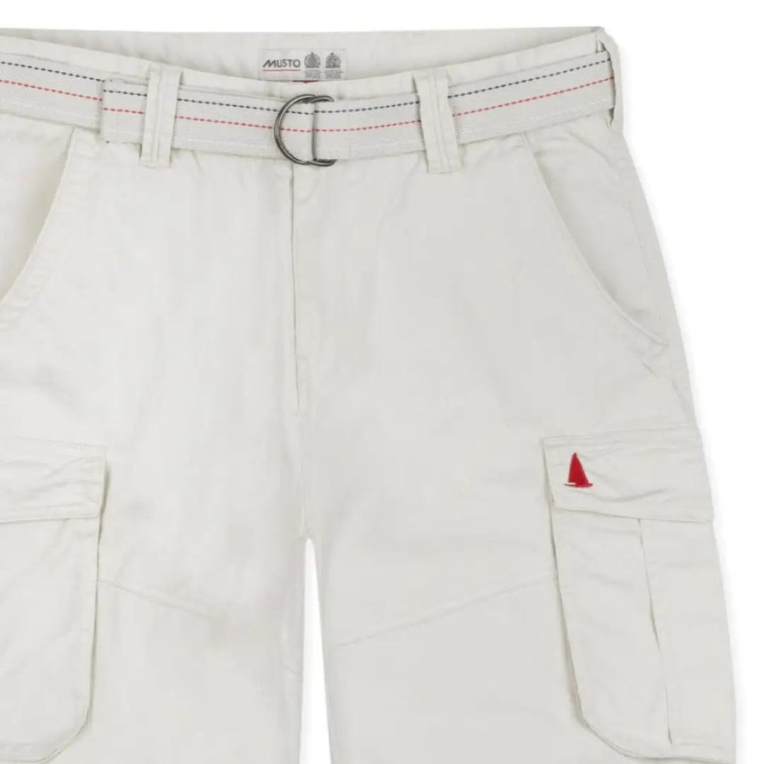 Lightweight White Musto Bay Combat Shorts with pockets and belt loop for outdoor adventures