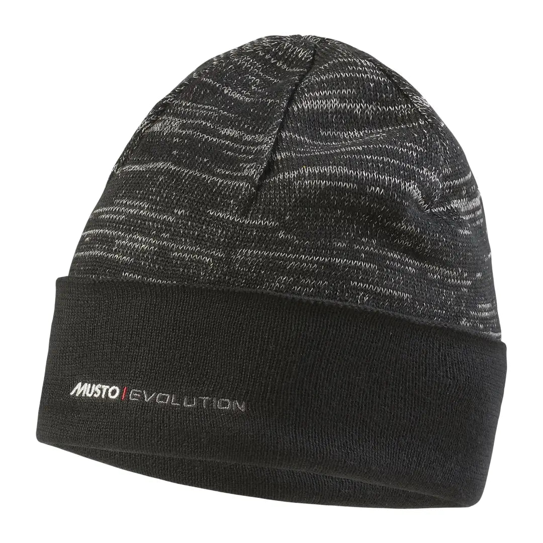 Knitted Musto Evolution Newport OSM Reflective Beanie with cool black band and branding