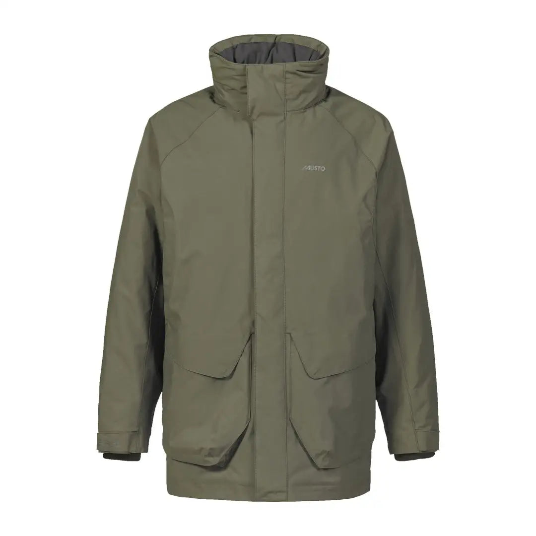 Olive green Musto Fenland Primaloft jacket with pockets and high collar for a stylish look