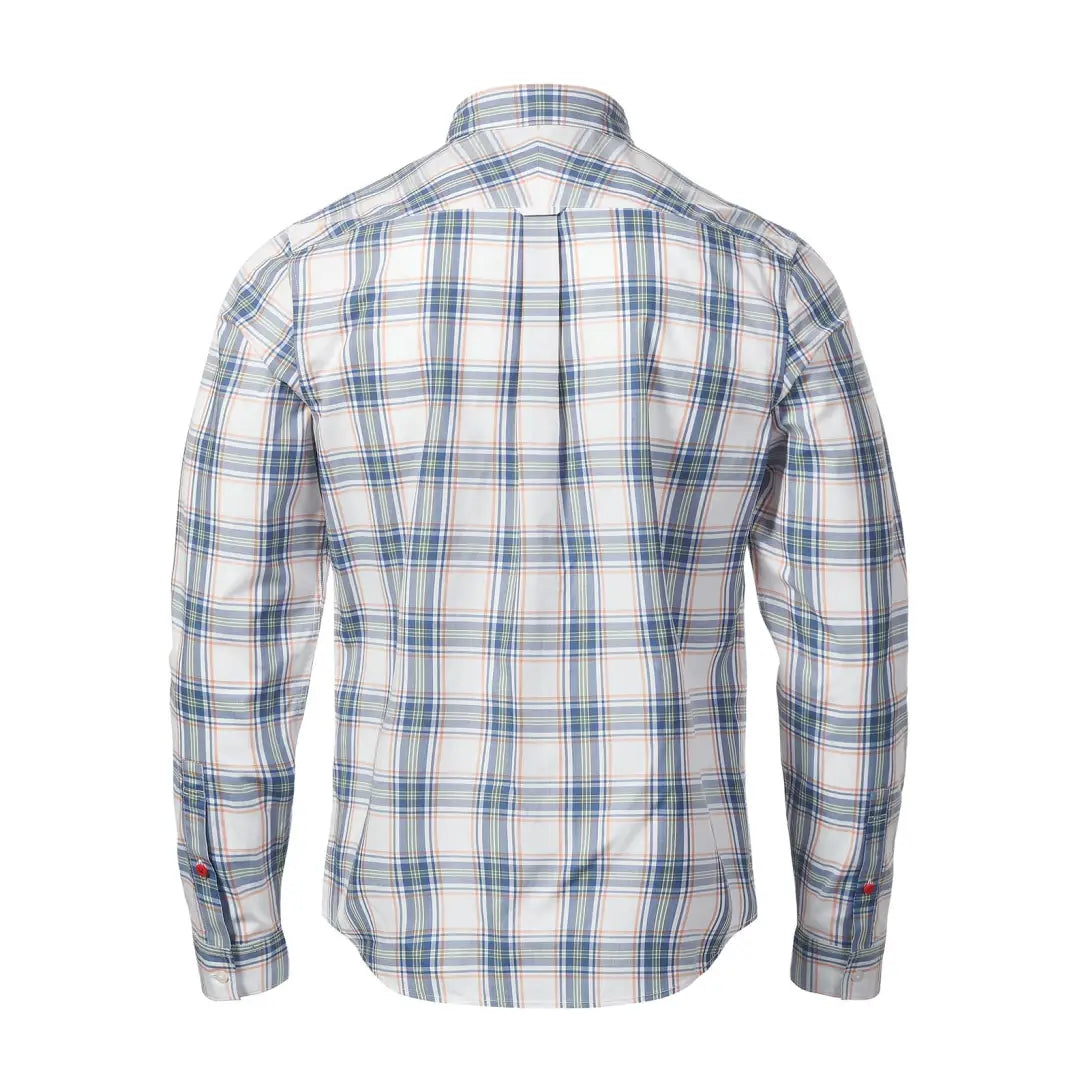 Musto Marina Plaid Long Sleeve Shirt featuring a stylish blue, white, and gray pattern