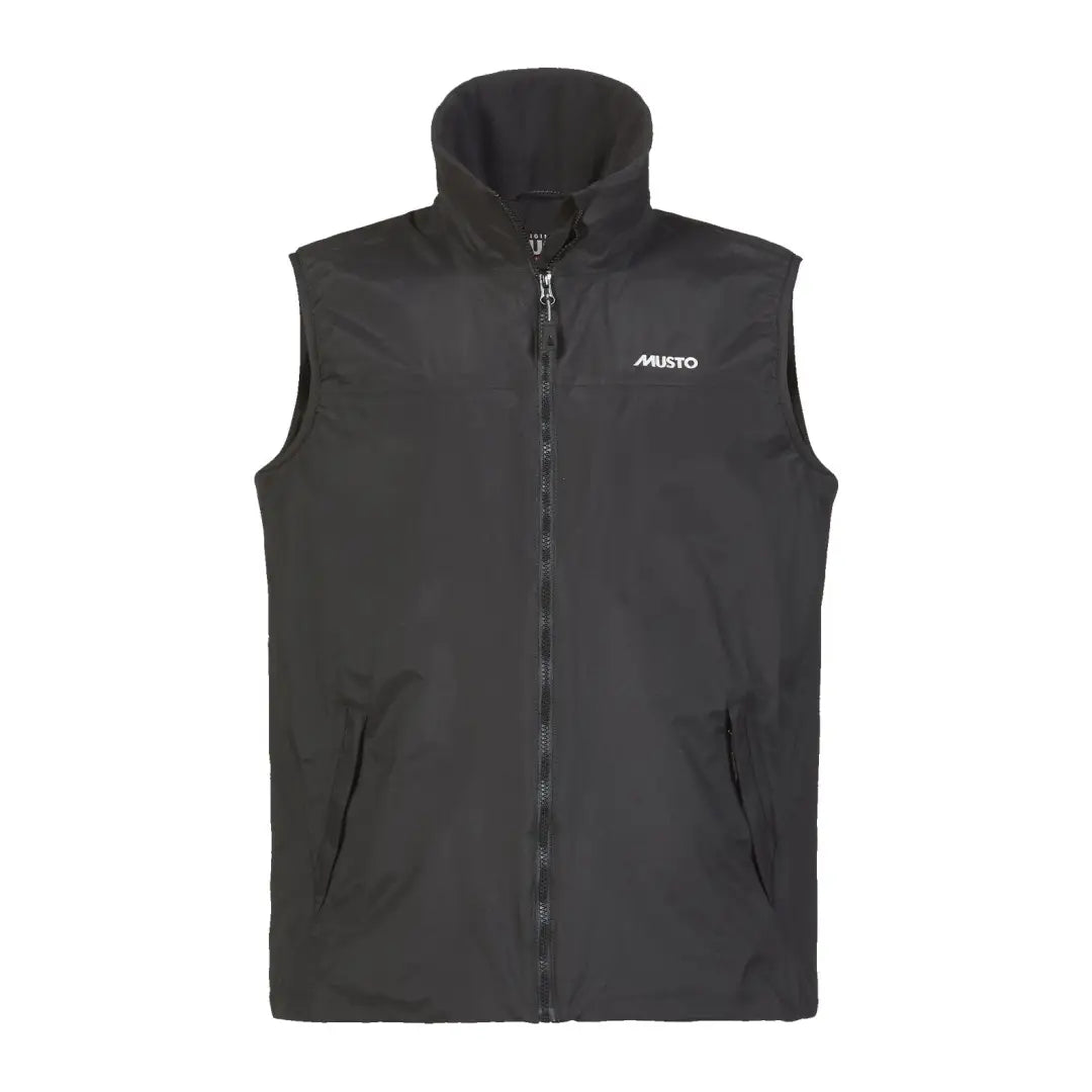 Black sleeveless Musto Snug Vest 2.0 with zip-up design and Musto logo for stylish comfort