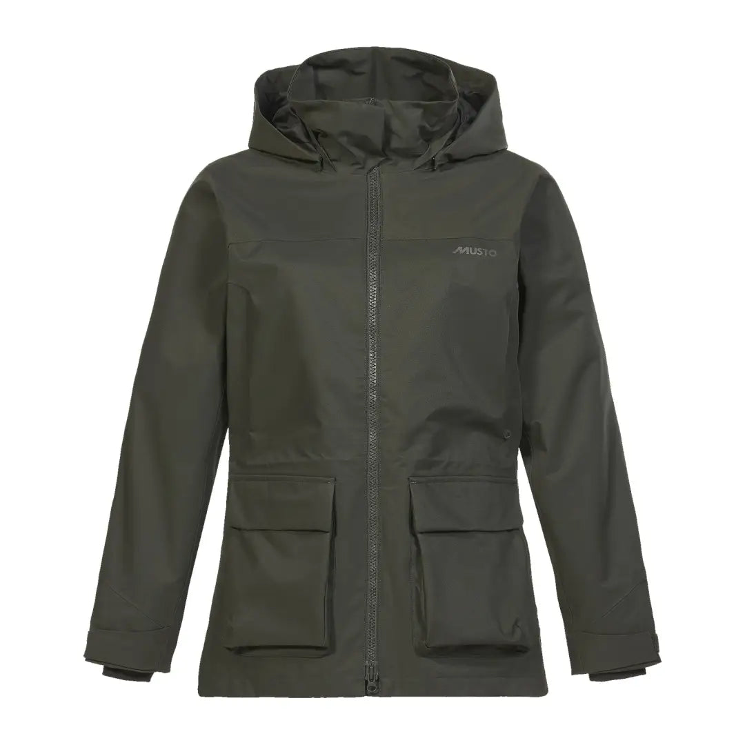 Dark green Musto Womens Burnham Jacket 2.0 with front pockets and zipper closure