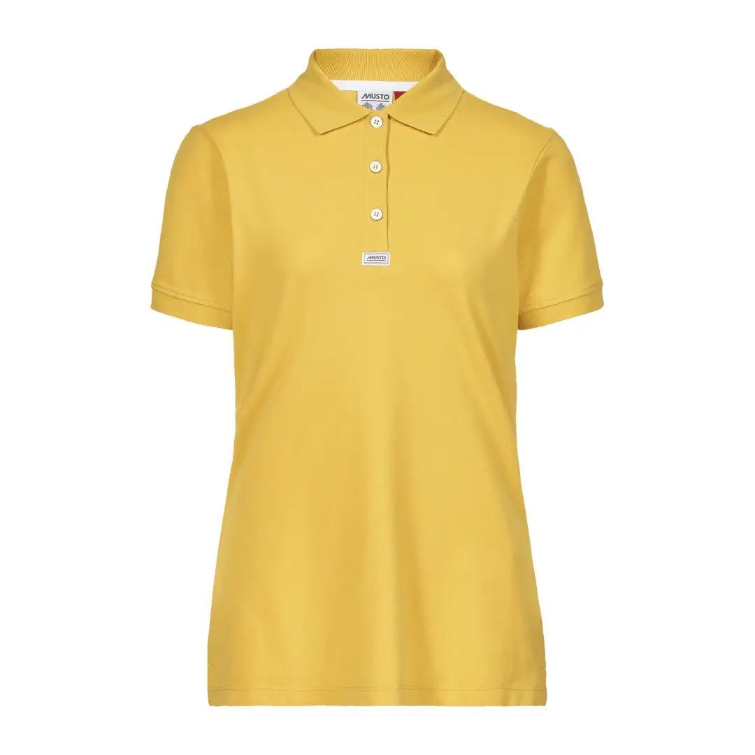 Yellow Musto Womens Essential Pique Polo Shirt with short sleeves and white buttons