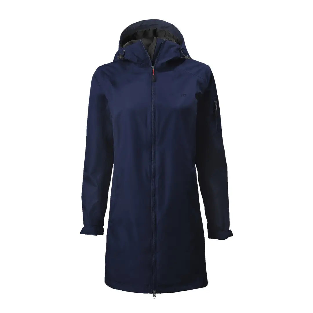 Navy blue Musto Womens Sardinia Long Rain Jacket with hood and full-length zipper