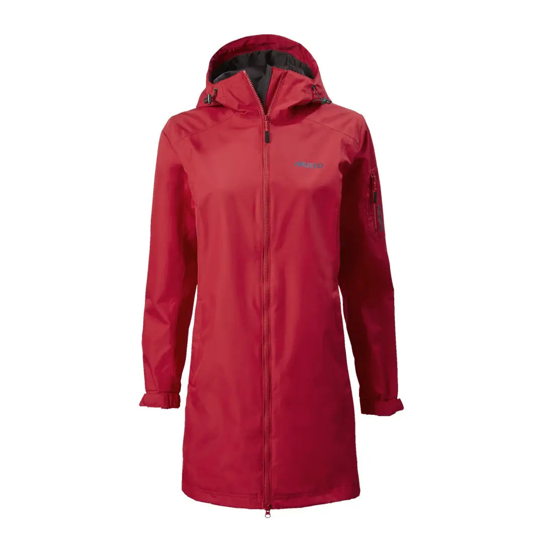 Red hooded raincoat with zipper from Musto Sardinia Long Rain Jacket collection