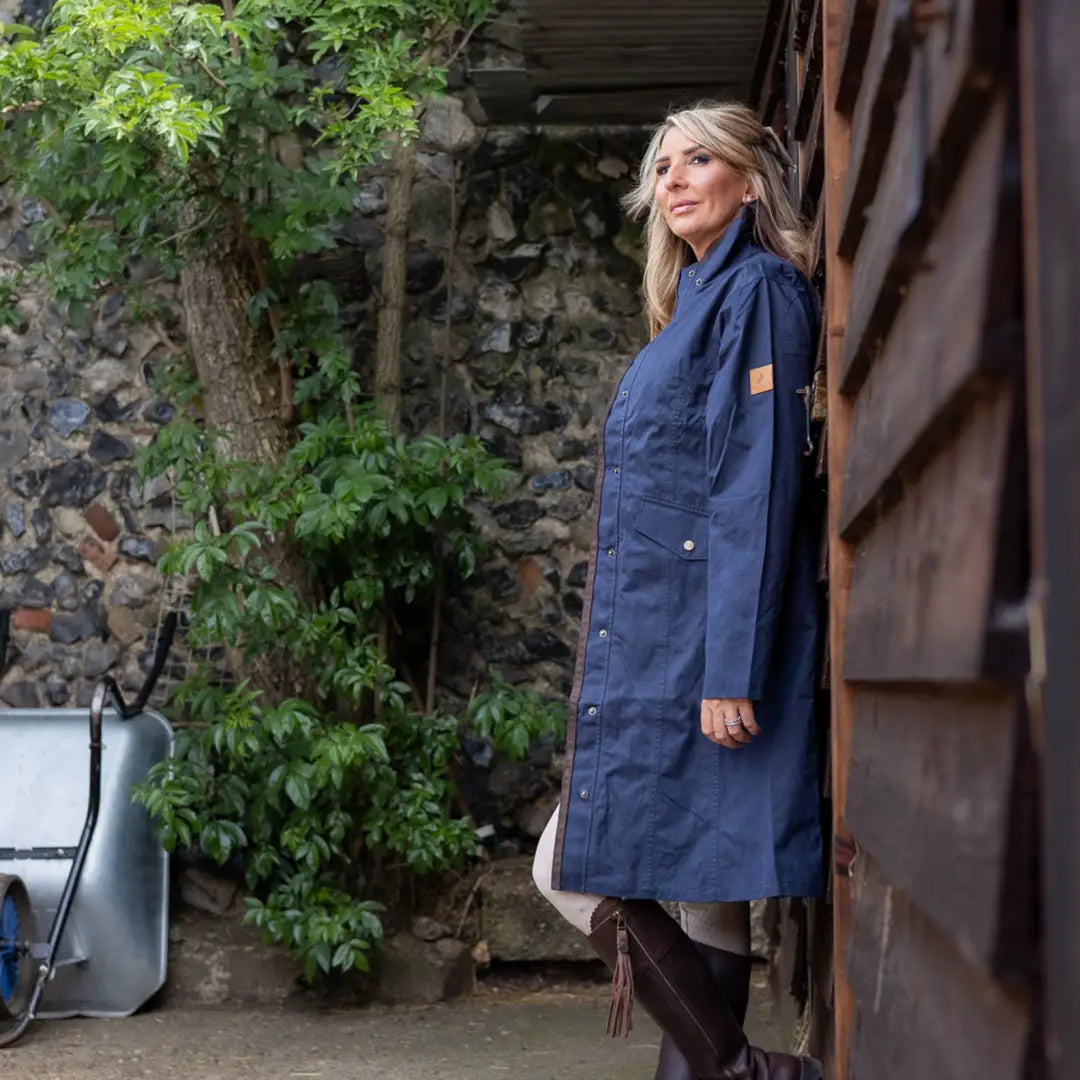 Navy blue New Forest Alice Waterproof Coat with button closures and pockets