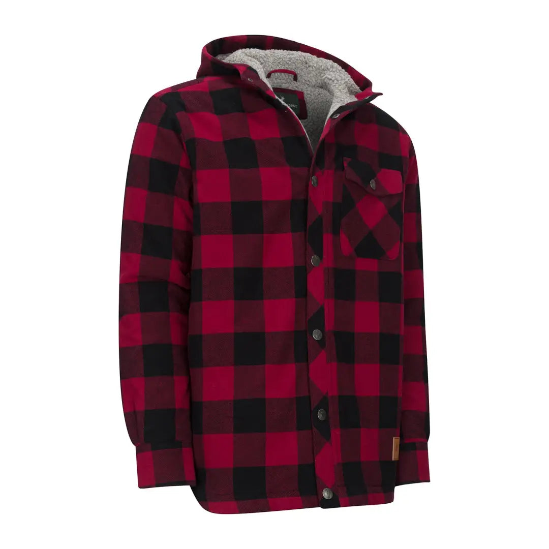 Red and black buffalo plaid flannel jacket from New Forest Canadian Sherpa Shirt collection