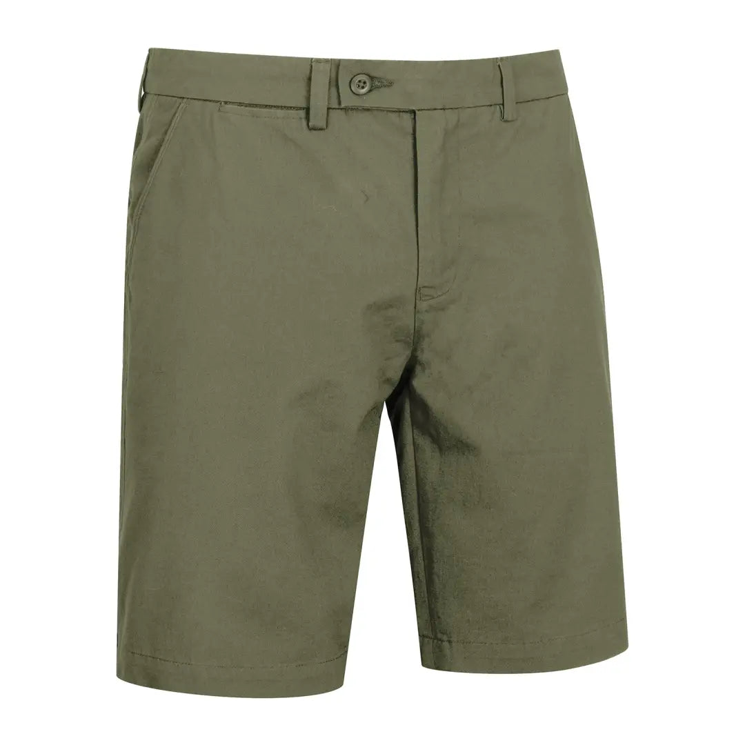 Olive green Forest Chino Shorts for men with belt loops and front button closure