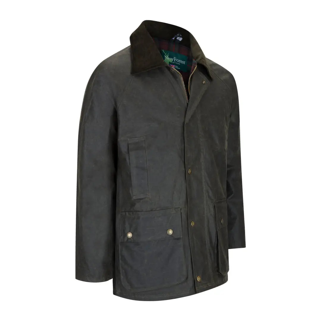 Dark green Wax Jacket with corduroy collar and pockets, perfect for mens classic antique style