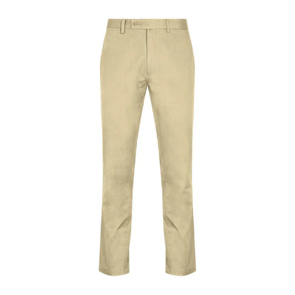 Pair of khaki flat front straight leg Forest Classic Chinos for a stylish look