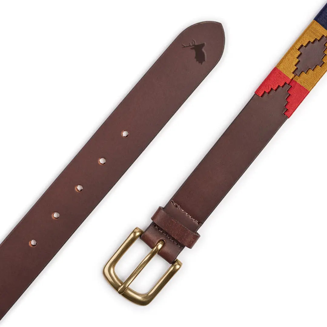 Brown leather New Forest Classic Polo Belt with patterned end and brass buckle