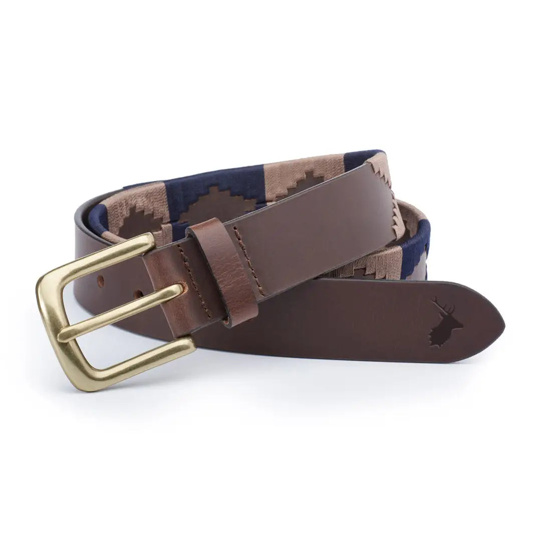 Leather belt with intricate hand stitched coloured inlay and brass buckle, New Forest Classic Polo Belt