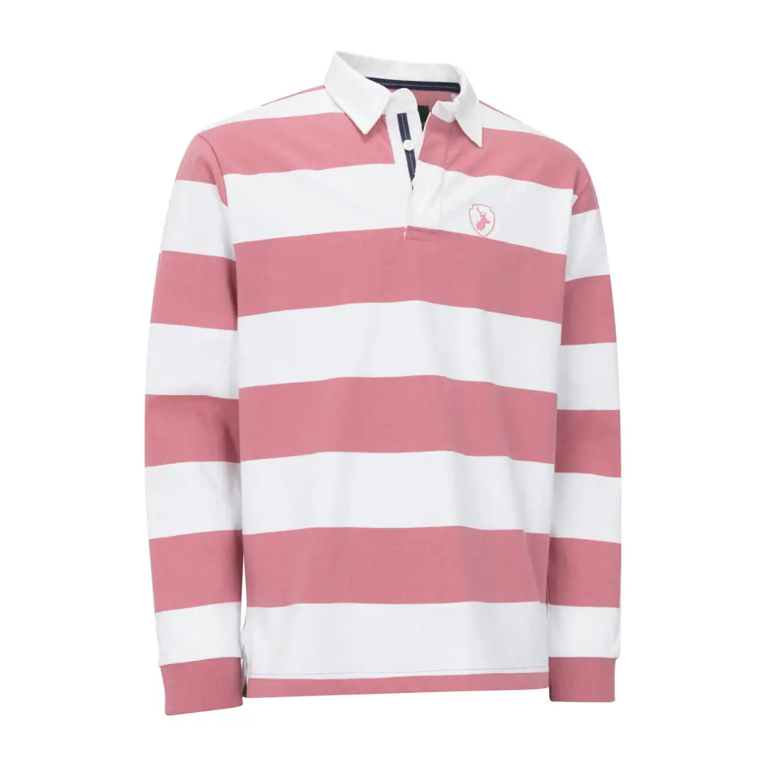 Pink and white striped rugby shirt with a collar from the New Forest Classic Stripe collection