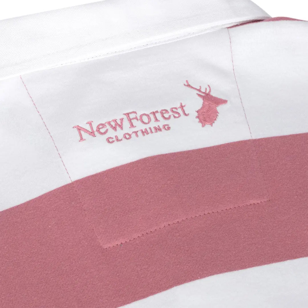 Clothing label for NewForest Clothing with deer logo on Classic Stripe Rugby Shirt