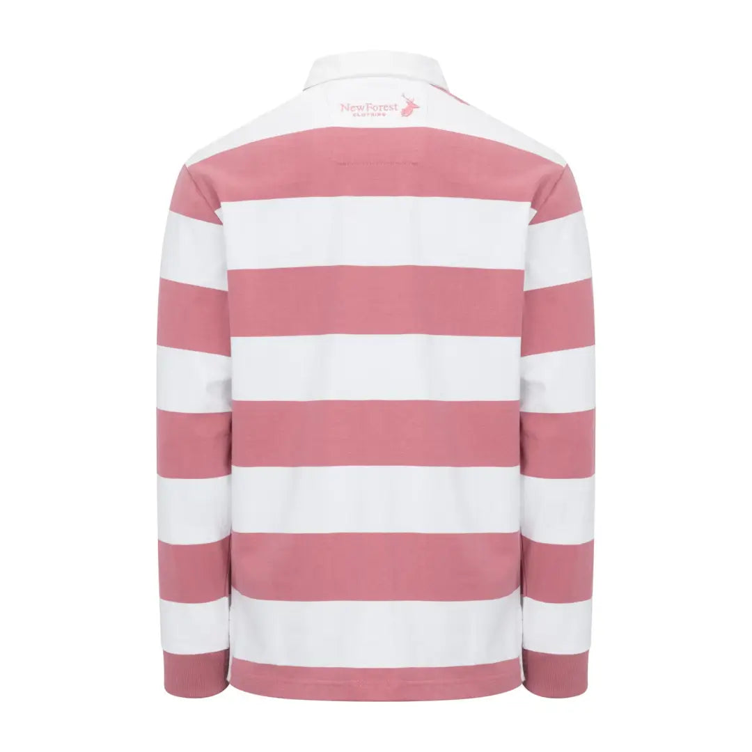 Pink and white horizontally striped rugby shirt from New Forest Classic Stripe collection