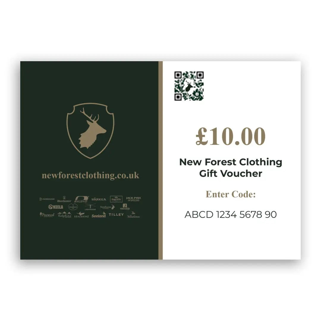 Gift card for New Forest Clothing worth £10, perfect for forest clothing lovers