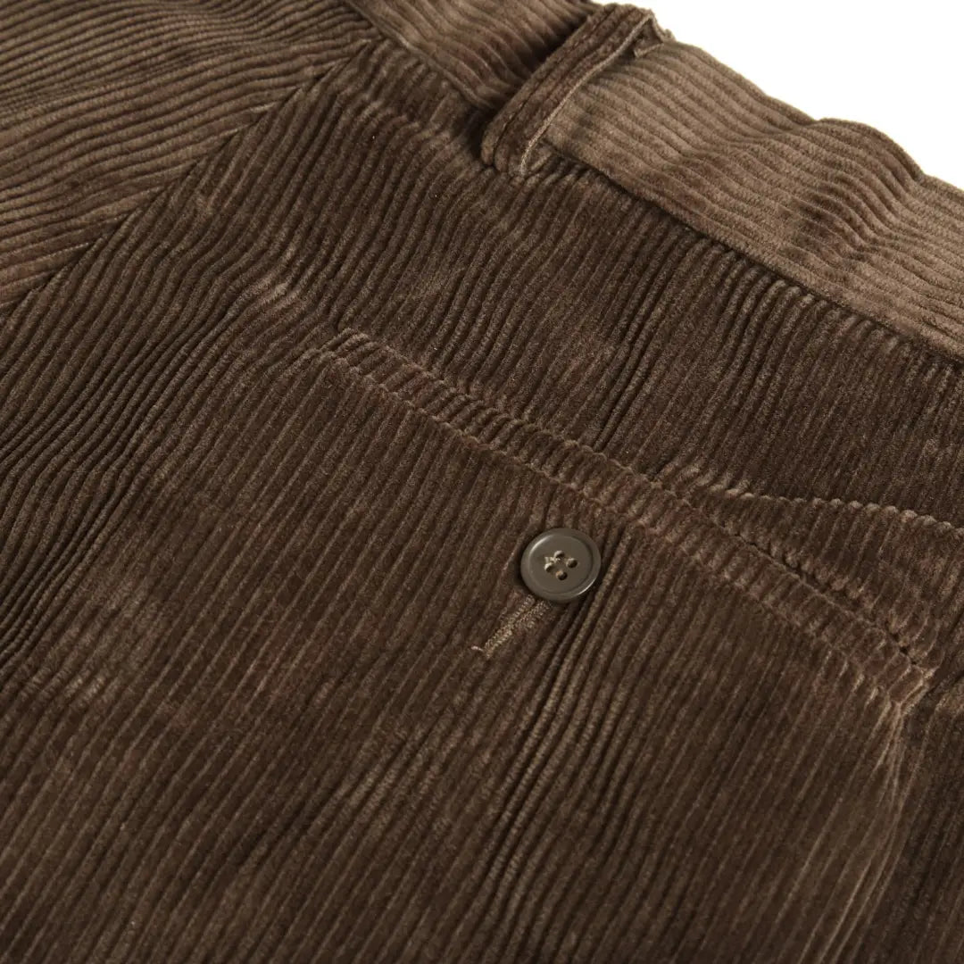 Brown cord trousers with a button, perfect for country clothing and hunting adventures