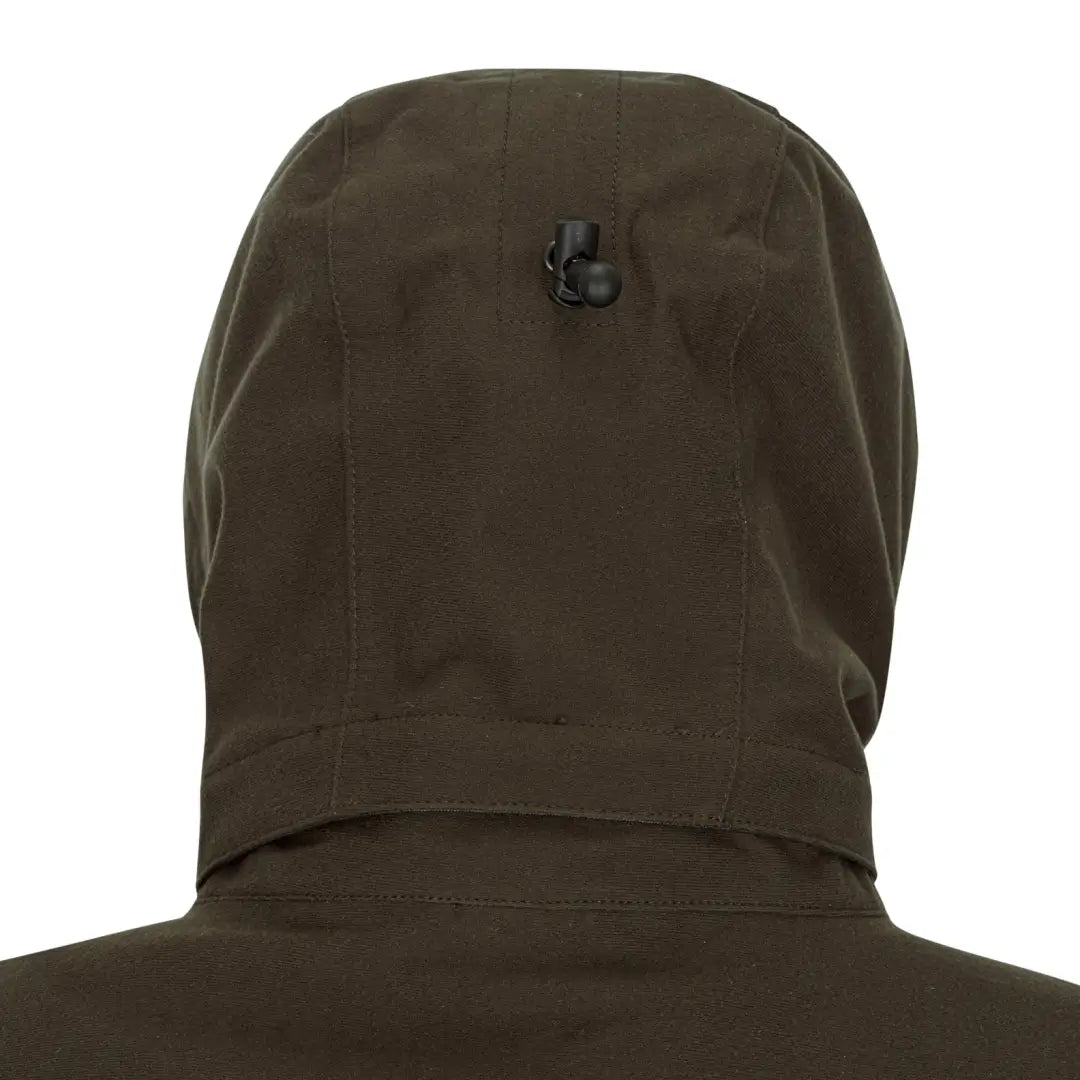 Hood of New Forest Country Sport Jacket in dark green with button detail