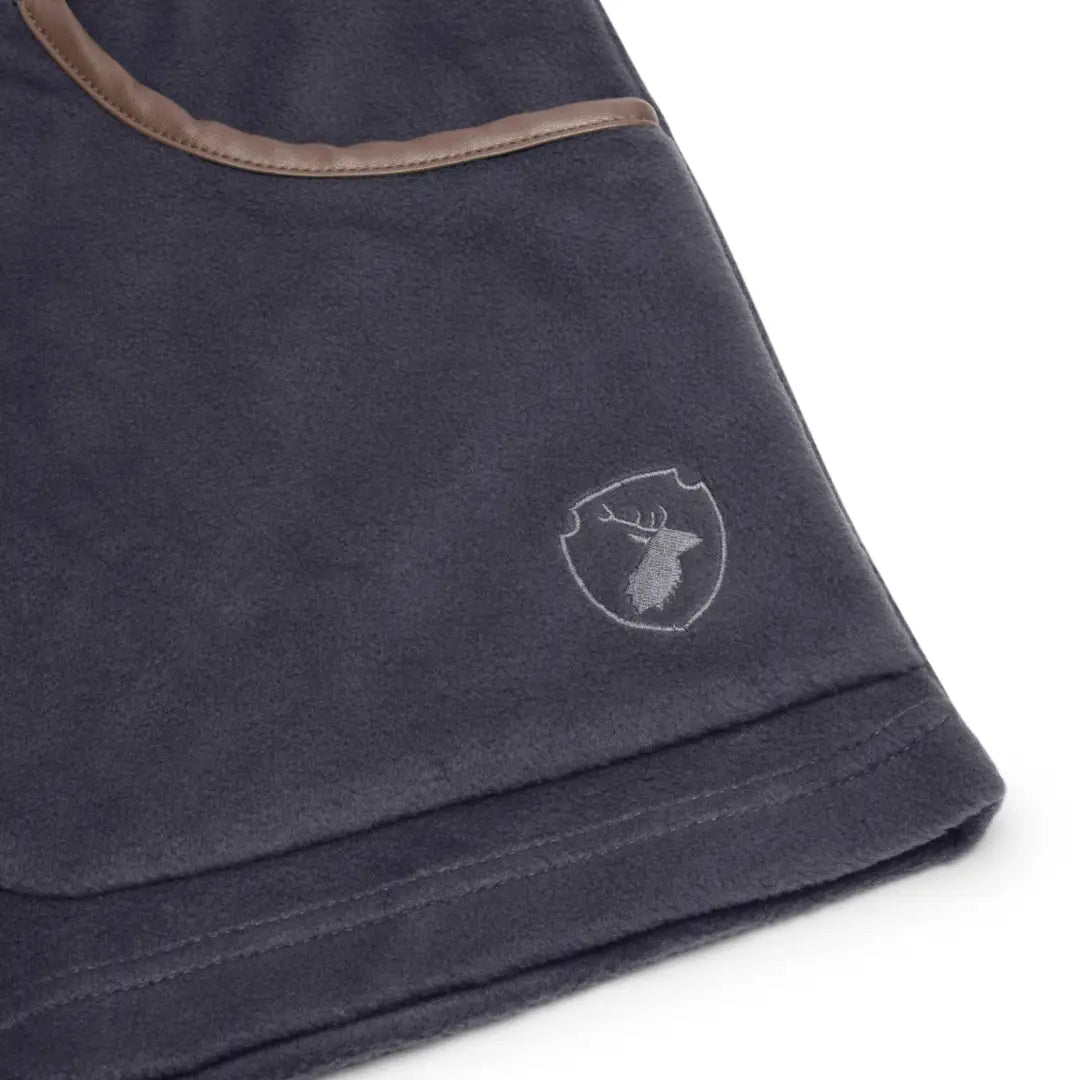 Dark gray athletic shorts with trim and wolf logo, perfect for the New Forest Fleece Gilet