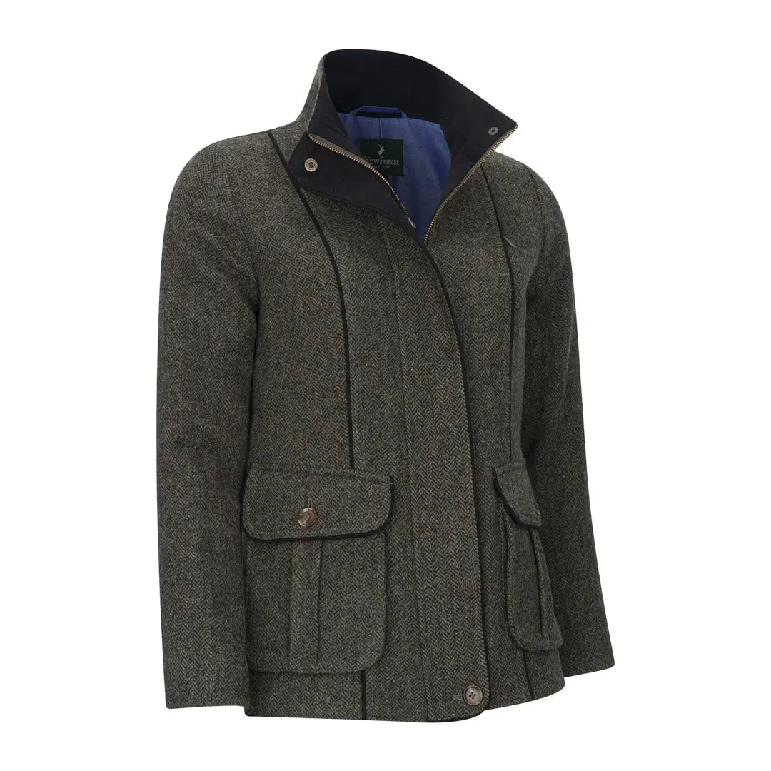 Dark green Florence Tweed Jacket with high collar and pockets perfect for stylish outings