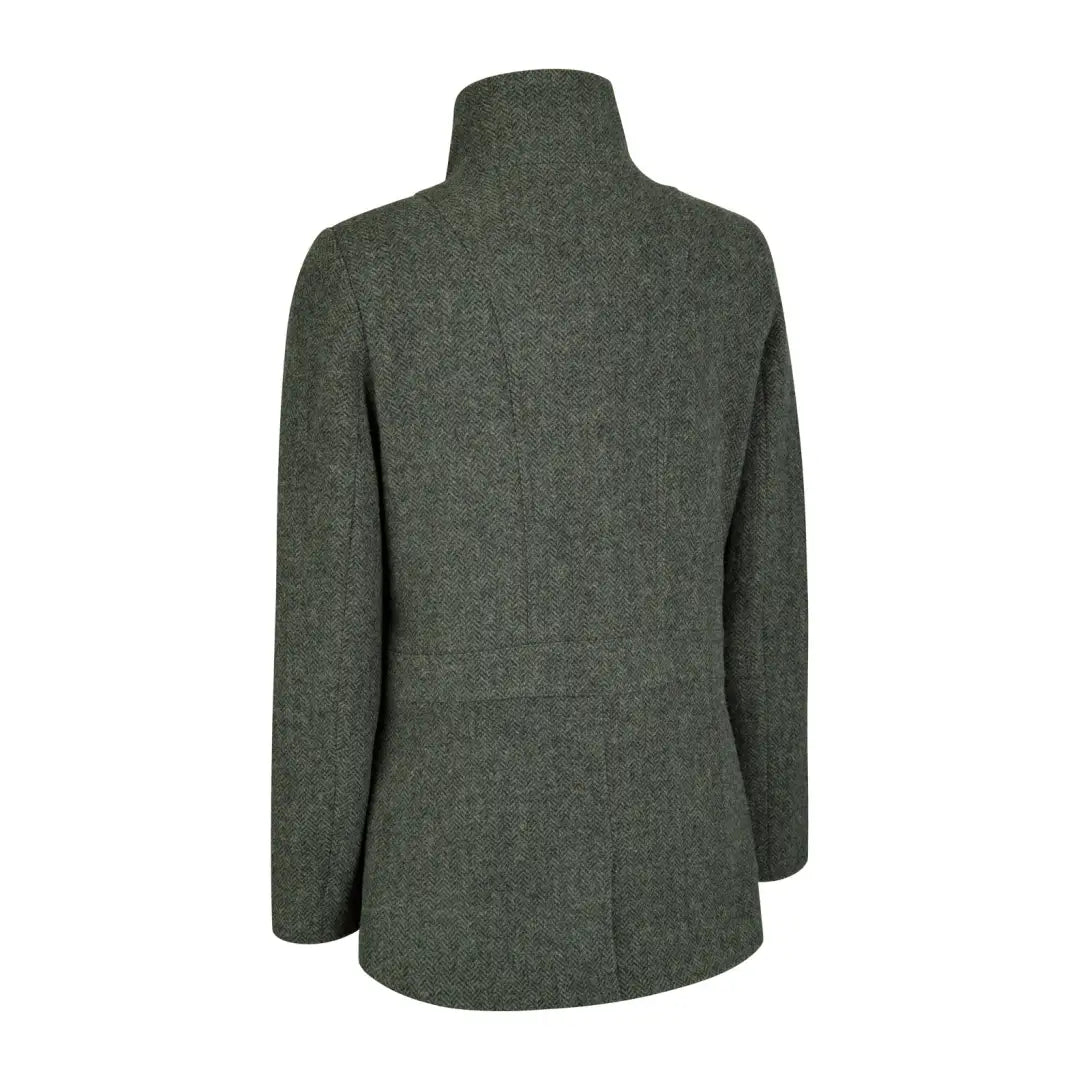 Dark green wool Florence Tweed Jacket with a high collar and fitted silhouette