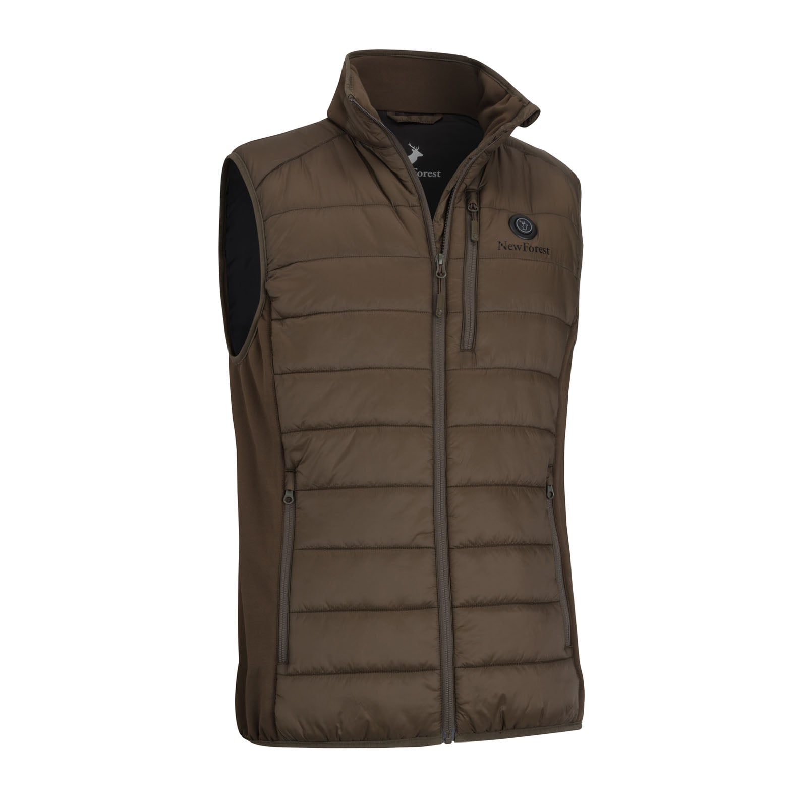 Brown quilted vest of the New Forest Heated Gilet, perfect for chilly adventures