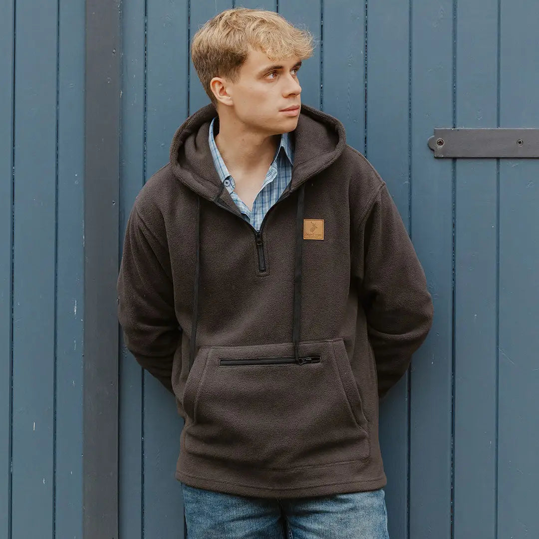 Brown Hooded Pullover Sweatshirt with Pocket and Zip from the Forest Heathland Hoodie