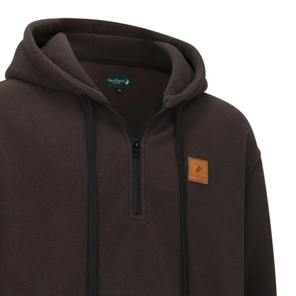 Brown hooded sweatshirt with zipper and leather patch, perfect forest heathland hoodie