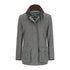 Gray tweed Jessica Tweed Field Coat with brown collar and pockets for stylish outdoor adventures