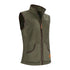 Olive green sleeveless ladies fleece gilet with full-length zipper and front pockets