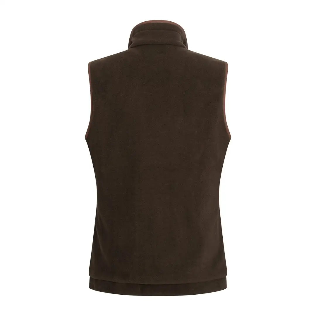 Dark brown sleeveless heated fleece gilet with a high collar for cozy comfort