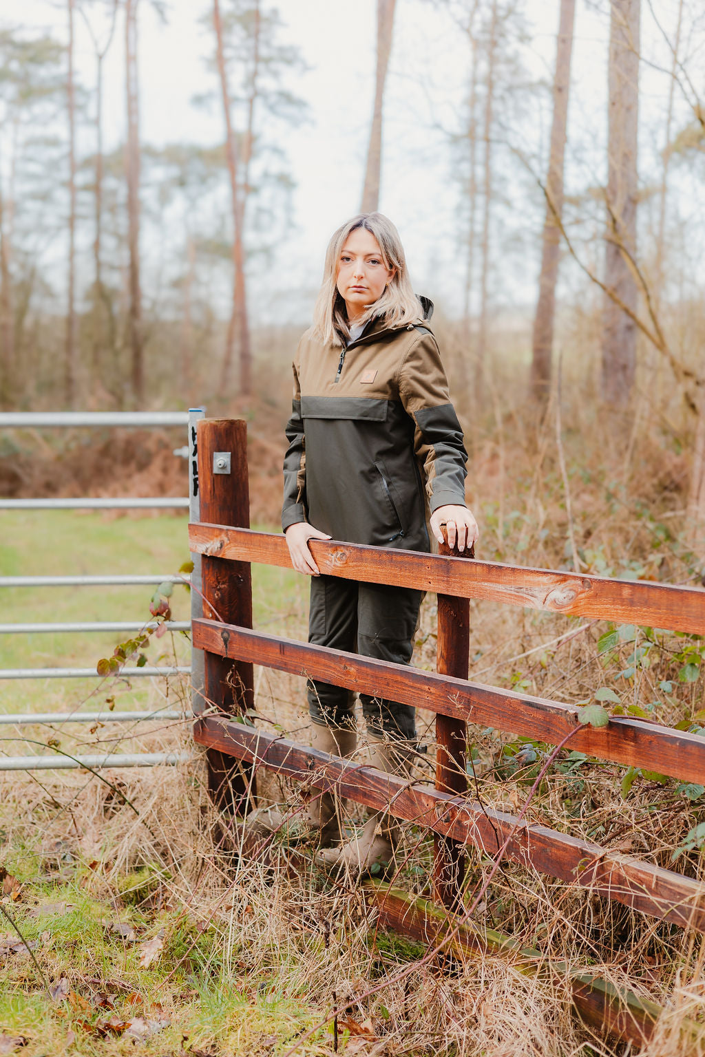 Woman wearing the stylish New Forest Ladies Nightjar Smock outdoors